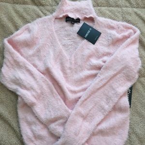 Forever 21 fuzzy pink mockneck sweater